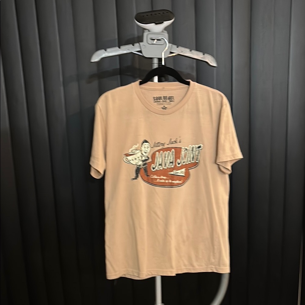 Tan Short Sleeve Tee with Graphic Design